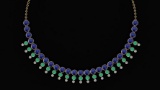 Certified 45.30 Ctw Blue Sapphire&Emerald And Diamond VS/SI1 Unique Beautiful Necklace 14K Yellow Go