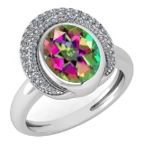 Certified 2.82 Ctw Mystic Topaz And Diamond VS/SI1 Halo Ring 14K White Gold Made In USA