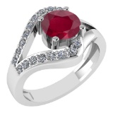 Certified 1.07 Ctw Ruby And Diamond VS/SI1 Halo Ring 14k White Gold Made In USA