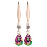Certified 5.70 Ctw Mystic Topaz And Diamond VS/SI1 Dangling Earrings 14K Rose Gold Made In USA