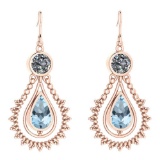 Certified 5.18 Ctw Blue Topaz And Diamond SI2/I1 Dangling Earrings 14K Rose Gold Made In USA