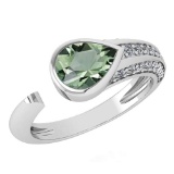 Certified 1.54 Ctw Green Amethyst And Diamond VS/SI1 Ring 14k White Gold Made In USA