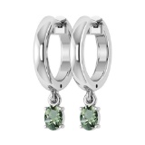 Certified 0.50 Ctw Green Amethyst Hoop Earrings 14K White Gold Made In USA