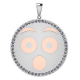 Certified 0.95 Ctw Diamond Smiley 18K White Gold Pendant