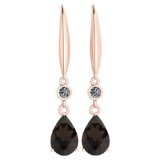 Certified 5.70 Ctw Smoky Quartz And Diamond VS/SI1 Dangling Earrings 14K Rose Gold Made In USA