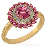 Certified 2.40 Ctw Pink Tourmaline And Diamond VS/SI1 Halo Ring 14K Yellow Gold Made In USA