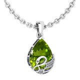 Certified 7.40 Ctw Peridot And Diamond VS/SI1 Necklace 14K White Gold Made In USA