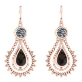 Certified 5.18 Ctw Smoky Quartz And Diamond SI2/I1 Dangling Earrings 14K Rose Gold Made In USA