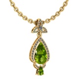 Certified 3.62 Ctw Peridot And Diamond VS/SI1 Necklace 14K Yellow Gold Made In USA