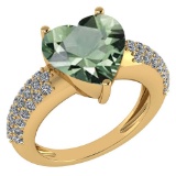 Certified 5.31 Ctw Green Amethyst And Diamond VS/SI1 Ring 14K Yellow Gold Made In USA