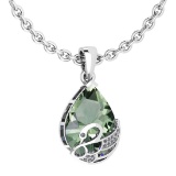 Certified 7.40 Ctw Green Amethyst And Diamond VS/SI1 Necklace 14K White Gold Made In USA