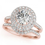 CERTIFIED 14KT ROSE GOLD 1.24 CTW G-H/VS-SI1 DIAMOND HALO BRIDAL SET