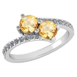 Certified 1.14 Ctw Citrine And Diamond VS/SI1 2 Stone Ring 14k White Gold Made In USA