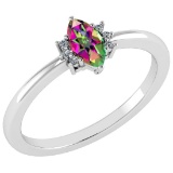 Certified 0.68 Ctw Mystic Topaz And Diamond VS/SI1 Ring 14K White Gold Made In USA