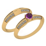 Certified 0.55 Ctw Amethyst And Diamond VS/SI1 2 Pcs Ring 14k Yellow Gold Made In USA