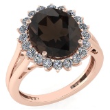 Certified 5.65 Ctw Smoky Quartz And Diamond VS/SI1 Halo Ring 14K Rose Gold Made In USA
