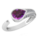 Certified 1.54 Ctw Amethyst And Diamond VS/SI1 Ring 14k White Gold Made In USA