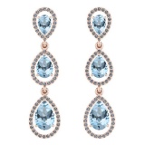 Certified 7.31 Ctw Blue Topaz And Diamond VS/SI1 Dangling Earrings 14K Rose Gold Made In USA