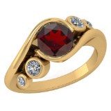 Certified 1.51 Ctw Garnet And Diamond VS/SI1 Ring 14k Yellow Gold Made In USA