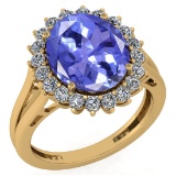 Certified 5.65 Ctw Tanzanite And Diamond VS/SI1 Halo Ring 14k Yellow Gold Made In USA