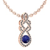 Certified 1.26 Ctw Blue Sapphire And Diamond VS/SI1 Necklace 14K Rose Gold Made In USA