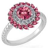 Certified 2.40 Ctw Pink Tourmaline And Diamond VS/SI1 Halo Ring 14k White Gold Made In USA