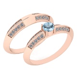 Certified 0.55 Ctw Blue Topaz And White Diamond VS/SI1 2 Pcs Ring 14K Rose Gold Made In USA