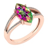Certified 2.20 Ctw Mystic Topaz And Diamond VS/SI1 Ring 14K Rose Gold Made In USA