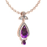 Certified 3.62 Ctw Amethyst And Diamond VS/SI1 Necklace 14K Rose Gold Made In USA