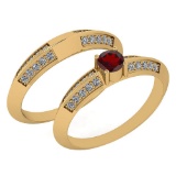 Certified 0.55 Ctw Garnet And Diamond VS/SI1 2 Pcs Ring 14k Yellow Gold Made In USA