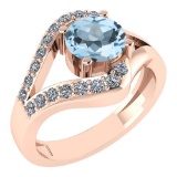 Certified 1.07 Ctw Blue Topaz And White Diamond VS/SI1 Halo Ring 14k Rose Gold Made In USA