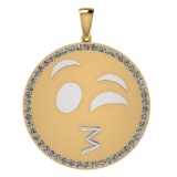 Certified 0.90 Ctw Diamond Smiley 18K Yellow Gold Pendant