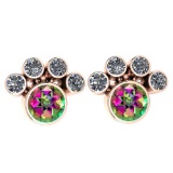 Certified 15.50 Ctw Mystic Topaz And Diamond SI2/I1 Ladies Fashion Earrings 14K Rose Gold Made In US