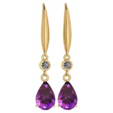 Certified 5.70 Ctw Amethyst And Diamond VS/SI1 Dangling Earrings 14K Yellow Gold Made In USA