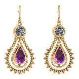 Certified 5.18 Ctw Amethyst And Diamond SI2/I1 Dangling Earrings 14K Yellow Gold Made In USA
