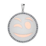 Certified 1.05 Ctw Diamond Smiley 18K White Gold Pendant