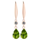 Certified 5.70 Ctw Peridot And Diamond VS/SI1 Dangling Earrings 14K Rose Gold Made In USA