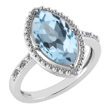 Certified 1.58 Ctw Blue Topaz And Diamond VS/SI1 Ring 14K White Gold Made In USA