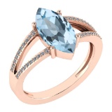 Certified 2.20 Ctw Blue Topaz And Diamond VS/SI1 Ring 14K Rose Gold Made In USA