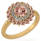 Certified 2.40 Ctw Morganite And Diamond VS/SI1 Halo Ring 14K Yellow Gold Made In USA