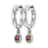 Certified 1.00 Ctw Mystic Topaz Hoop Earrings 14K White Gold Made In USA