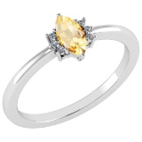 Certified 0.68 Ctw Citrine And Diamond VS/SI1 Ring 14K White Gold Made In USA