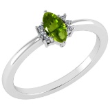 Certified 0.68 Ctw Peridot And Diamond VS/SI1 Ring 14K White Gold Made In USA