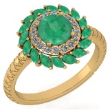 Certified 2.40 Ctw Emerald And Diamond VS/SI1 Halo Ring 14K Yellow Gold Made In USA