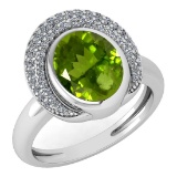 Certified 2.82 Ctw Peridot And Diamond VS/SI1 Halo Ring 14K White Gold Made In USA
