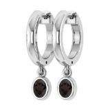 Certified 1.00 Ctw Smoky Quartz Hoop Earrings 14K White Gold Made In USA