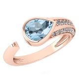 Certified 1.54 Ctw Blue Topaz And White Diamond VS/SI1 Ring 14K Rose Gold Made In USA