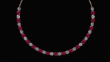 Certified 56.10 Ctw Ruby And Diamond I1/I2 Beautiful Necklace 14K Yellow Gold Made In USA