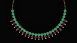 Certified 45.30 Ctw Emerald & Ruby And Diamond VS/SI1 Unique Beautiful Necklace 14K Yellow Gold Made