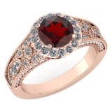 Certified 1.84 Ctw Garnet And Diamond VS/SI1 Halo Ring 14k Rose Gold Made In USA